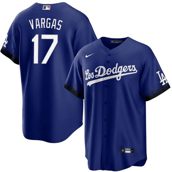 Men's Los Angeles Dodgers #17 Miguel Vargas Blue Cool Base Stitched Baseball Jersey Men's Los Angeles Dodgers #17 Miguel Vargas Blue Cool Base Stitched Baseball Jersey